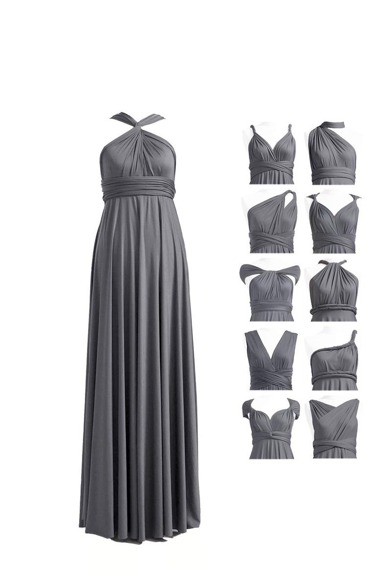 72styles Bridesmaid Dresses, Women's Bridesmaid Dress High Neckline Halter Elastic Full Length Dinner Party Dress Charcoal Grey - Image 1